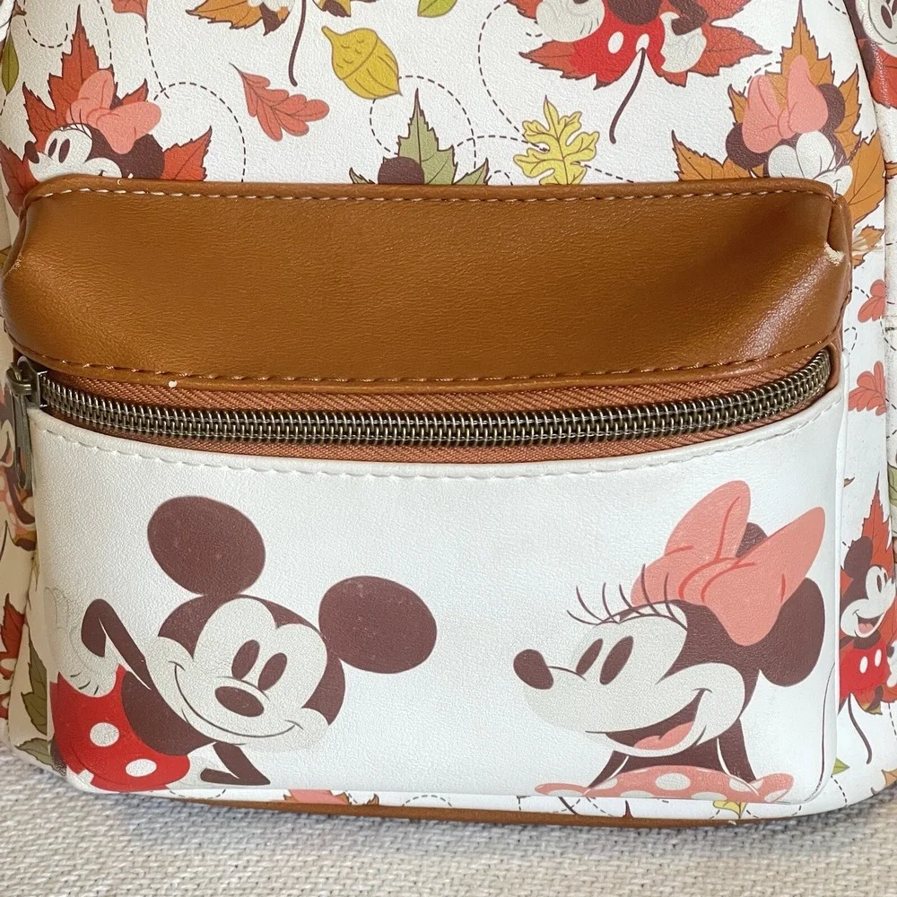 Loungefly Disney Minnie Mickey Mouse Fall Foliage Autumn Leaves Backpack USED